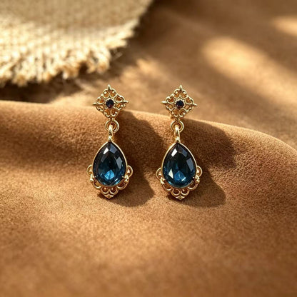 Water Droplets Earrings For Women In Red Alloy With 925 Sterling Silver Studs And Gem Inlay