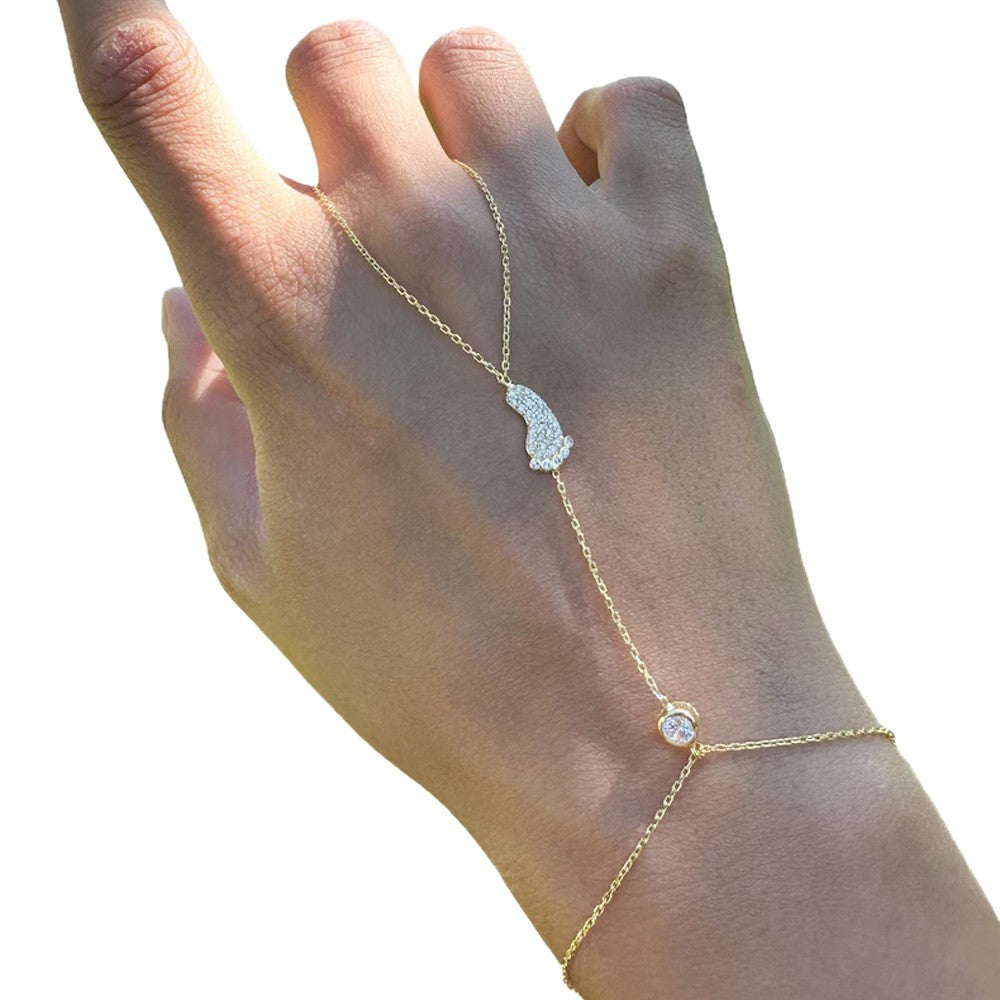 Silver Alloy Hand Chain Bracelet For Women With Electroplated Finish And Rhinestone Inlay
