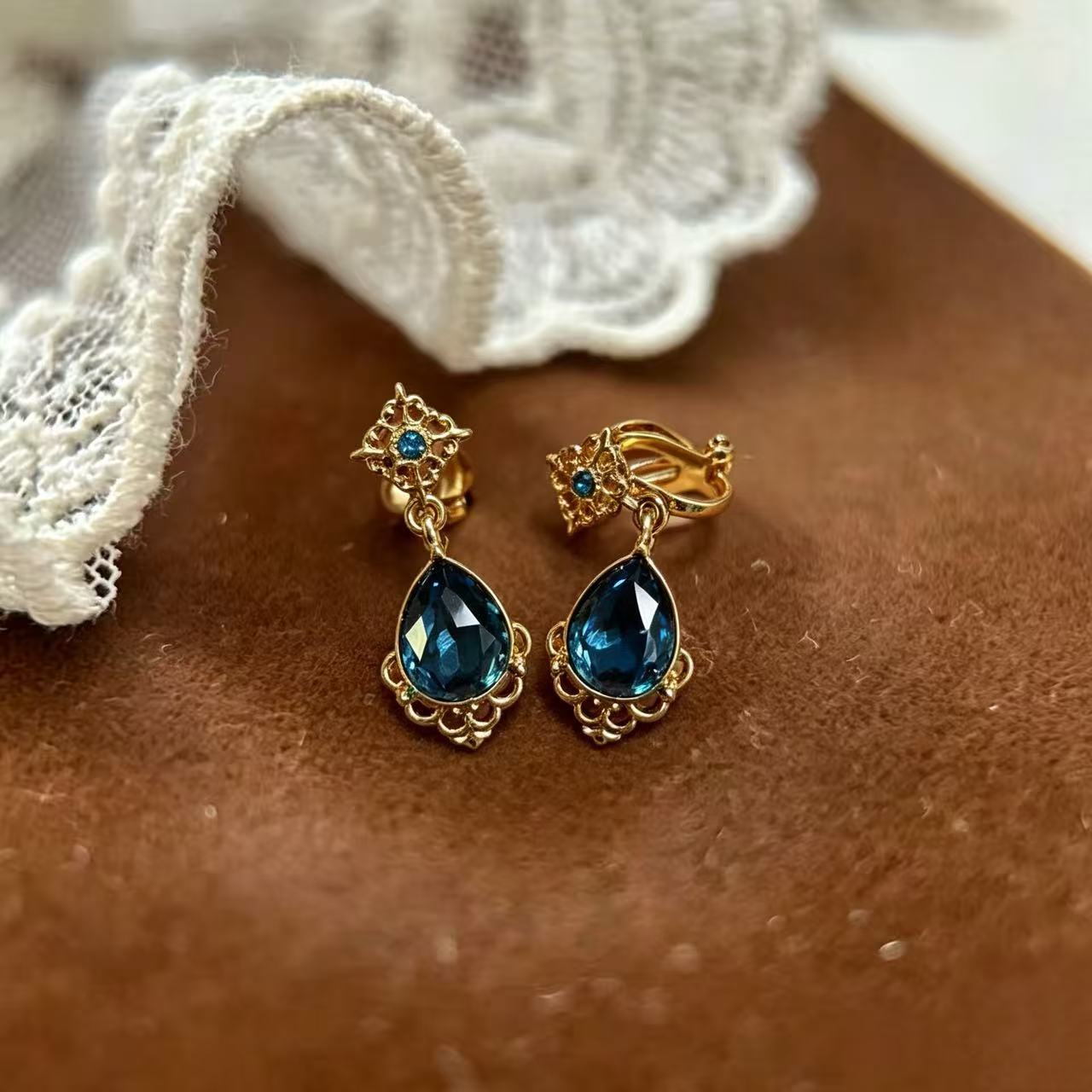 Water Droplets Earrings For Women In Red Alloy With 925 Sterling Silver Studs And Gem Inlay