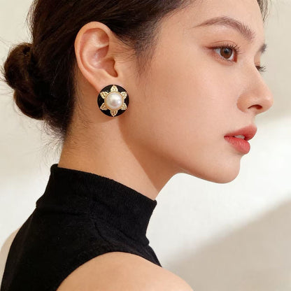 Round Baroque Style Stud Earrings With 925 Sterling Silver Posts And Enamel Finish In Silver Alloy