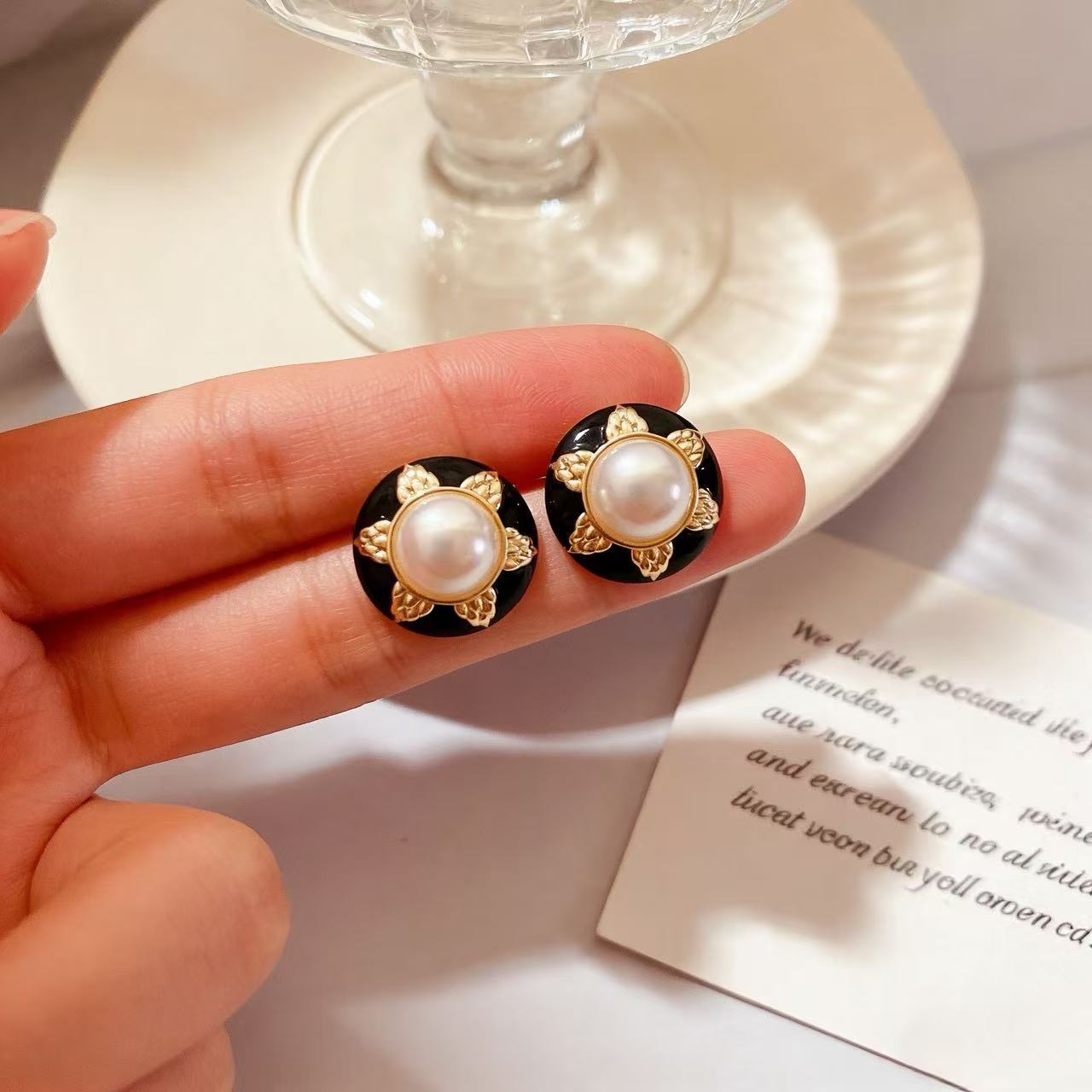 Round Baroque Style Stud Earrings With 925 Sterling Silver Posts And Enamel Finish In Silver Alloy