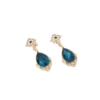 Water Droplets Earrings For Women In Red Alloy With 925 Sterling Silver Studs And Gem Inlay