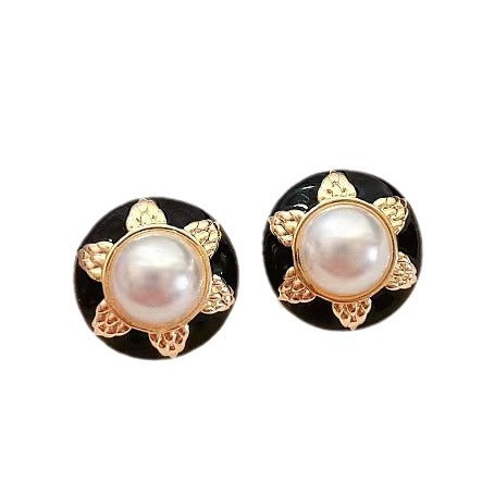Round Baroque Style Stud Earrings With 925 Sterling Silver Posts And Enamel Finish In Silver Alloy