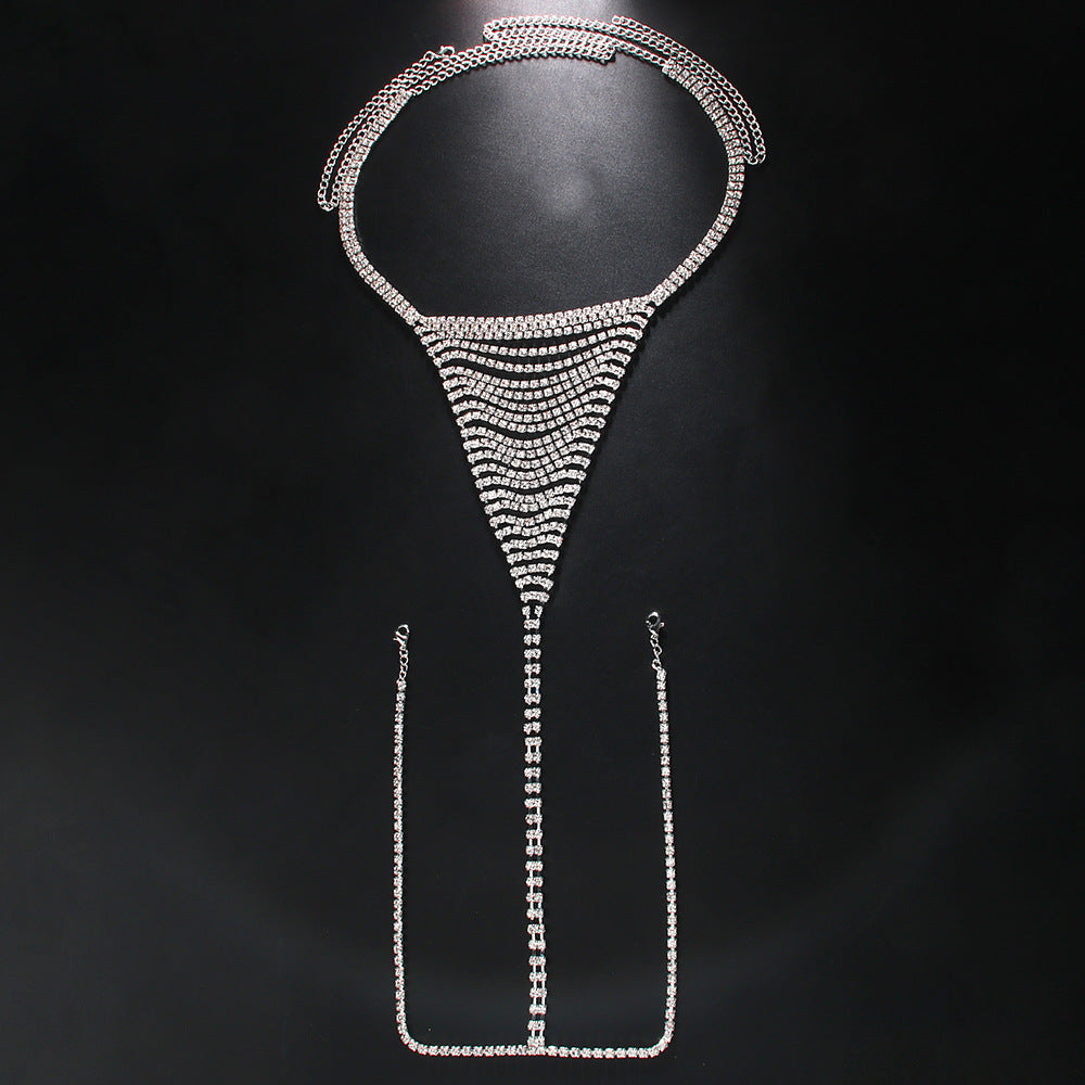 Electroplated Gold Body Chain For Women With White Crystal Rhinestones, Elegant Waist Accessory