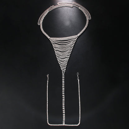 Electroplated Gold Body Chain For Women With White Crystal Rhinestones, Elegant Waist Accessory