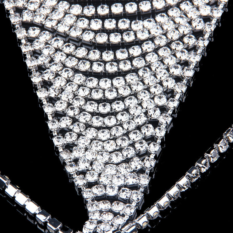 Electroplated Gold Body Chain For Women With White Crystal Rhinestones, Elegant Waist Accessory