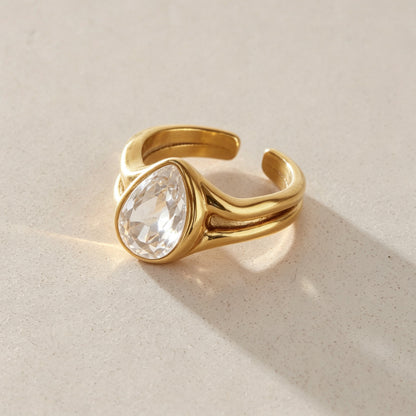 Electroplated Gold Open Ring In Titanium Steel Featuring Zircon Inlay