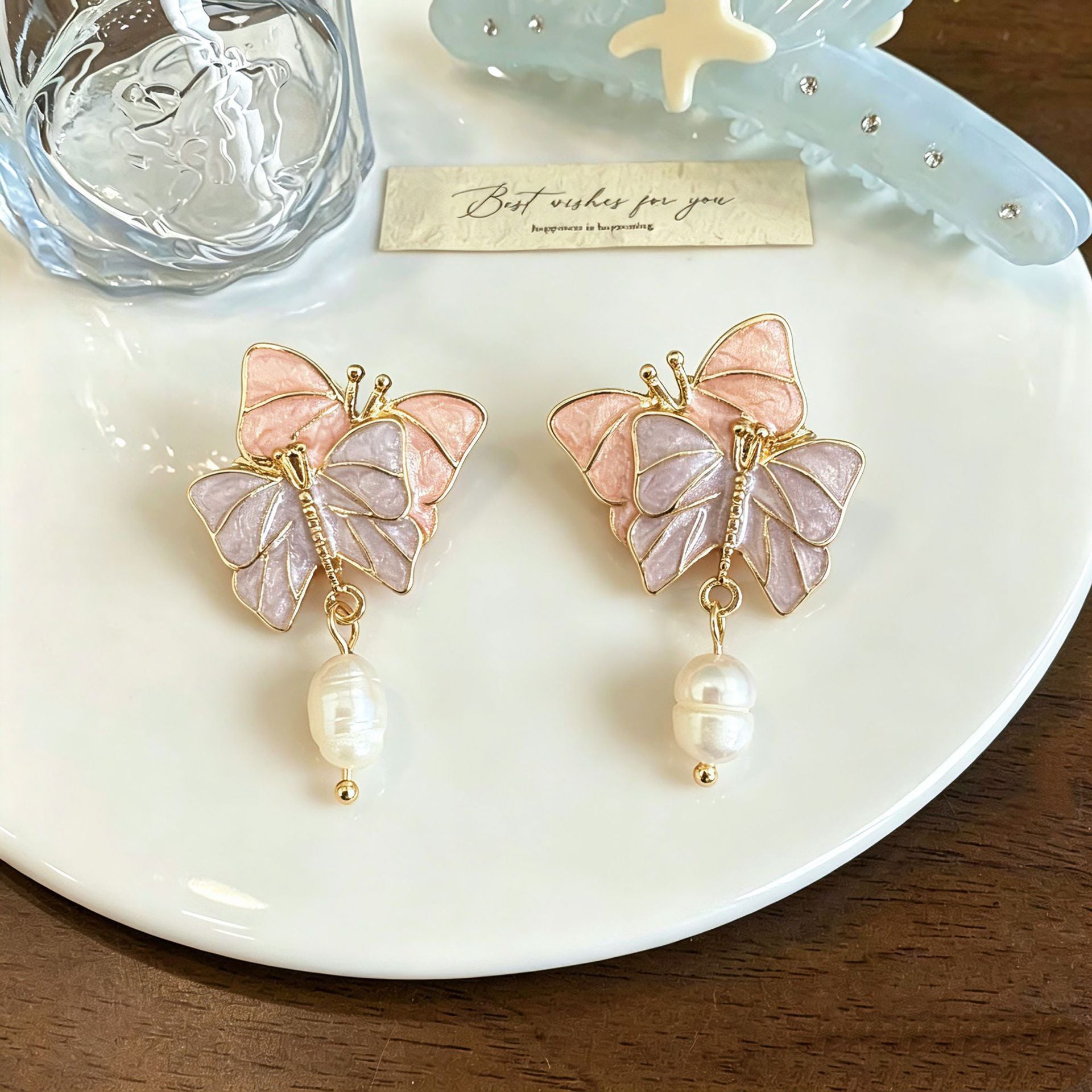 Butterfly Stud Earrings For Unisex Featuring Enamel Craft In Silver Alloy With 925 Sterling Silver Ear Pins