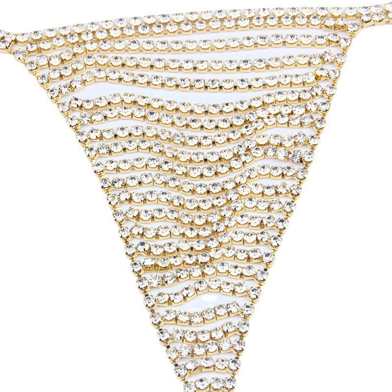 Electroplated Gold Body Chain For Women With White Crystal Rhinestones, Elegant Waist Accessory