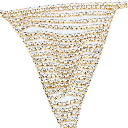 Electroplated Gold Body Chain For Women With White Crystal Rhinestones, Elegant Waist Accessory