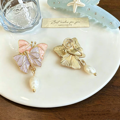 Butterfly Stud Earrings For Unisex Featuring Enamel Craft In Silver Alloy With 925 Sterling Silver Ear Pins