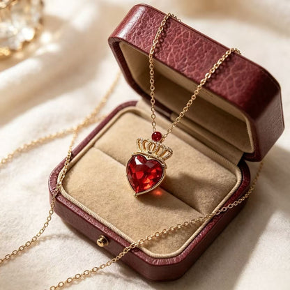 Retro Heart Shape Pendant Necklace For Unisex, Electroplated Alloy With Red Accent