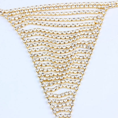 Electroplated Gold Body Chain For Women With White Crystal Rhinestones, Elegant Waist Accessory