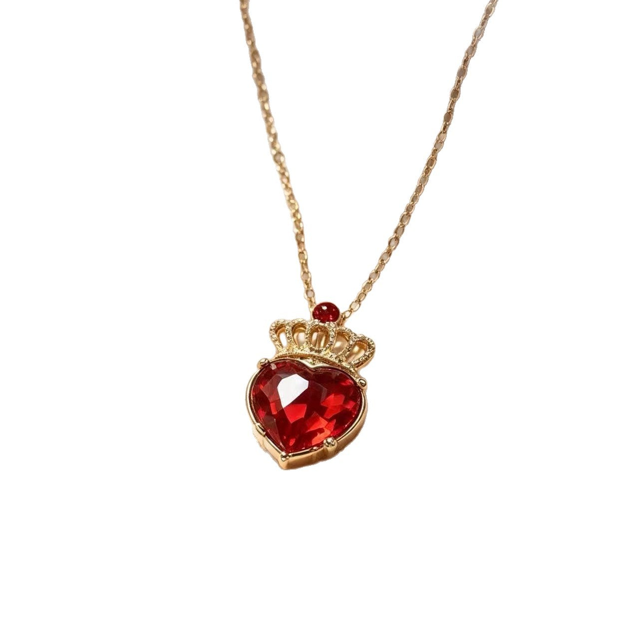 Retro Heart Shape Pendant Necklace For Unisex, Electroplated Alloy With Red Accent
