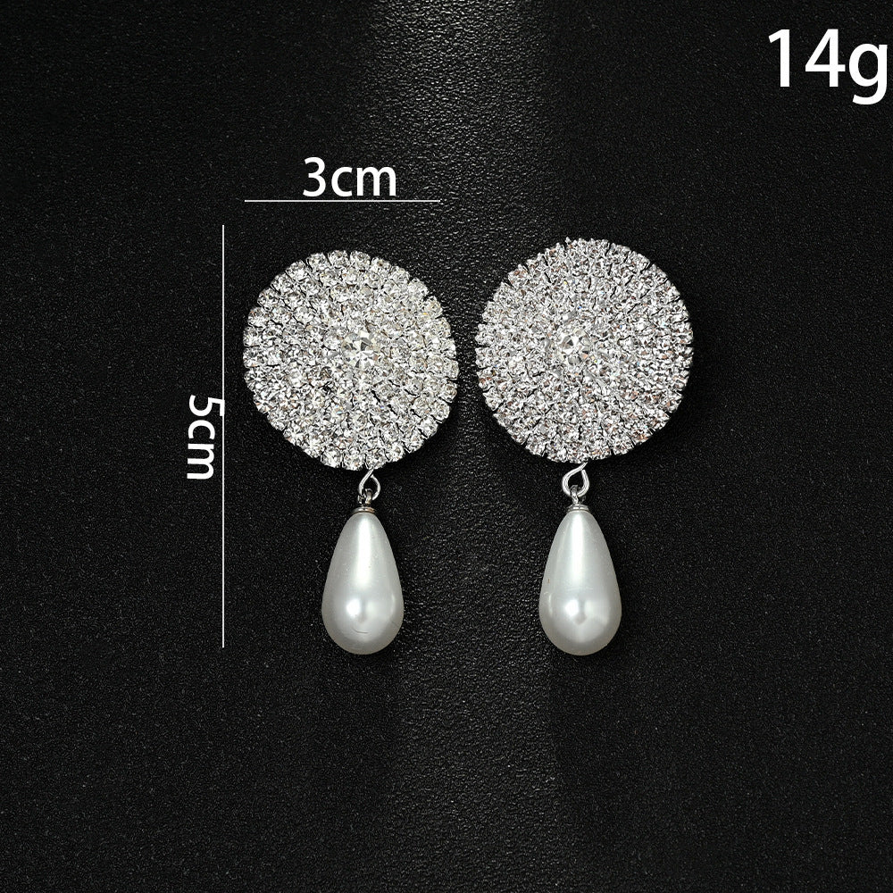Retro Round Silver Clip Earrings For Women Featuring Rhinestones Inlay