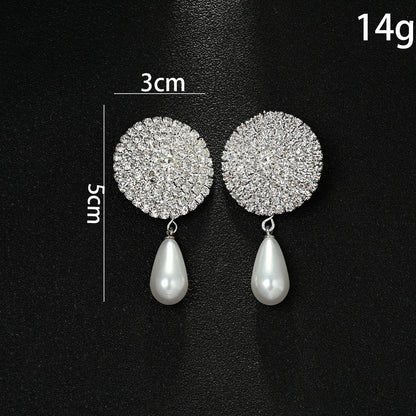 Retro Round Silver Clip Earrings For Women Featuring Rhinestones Inlay