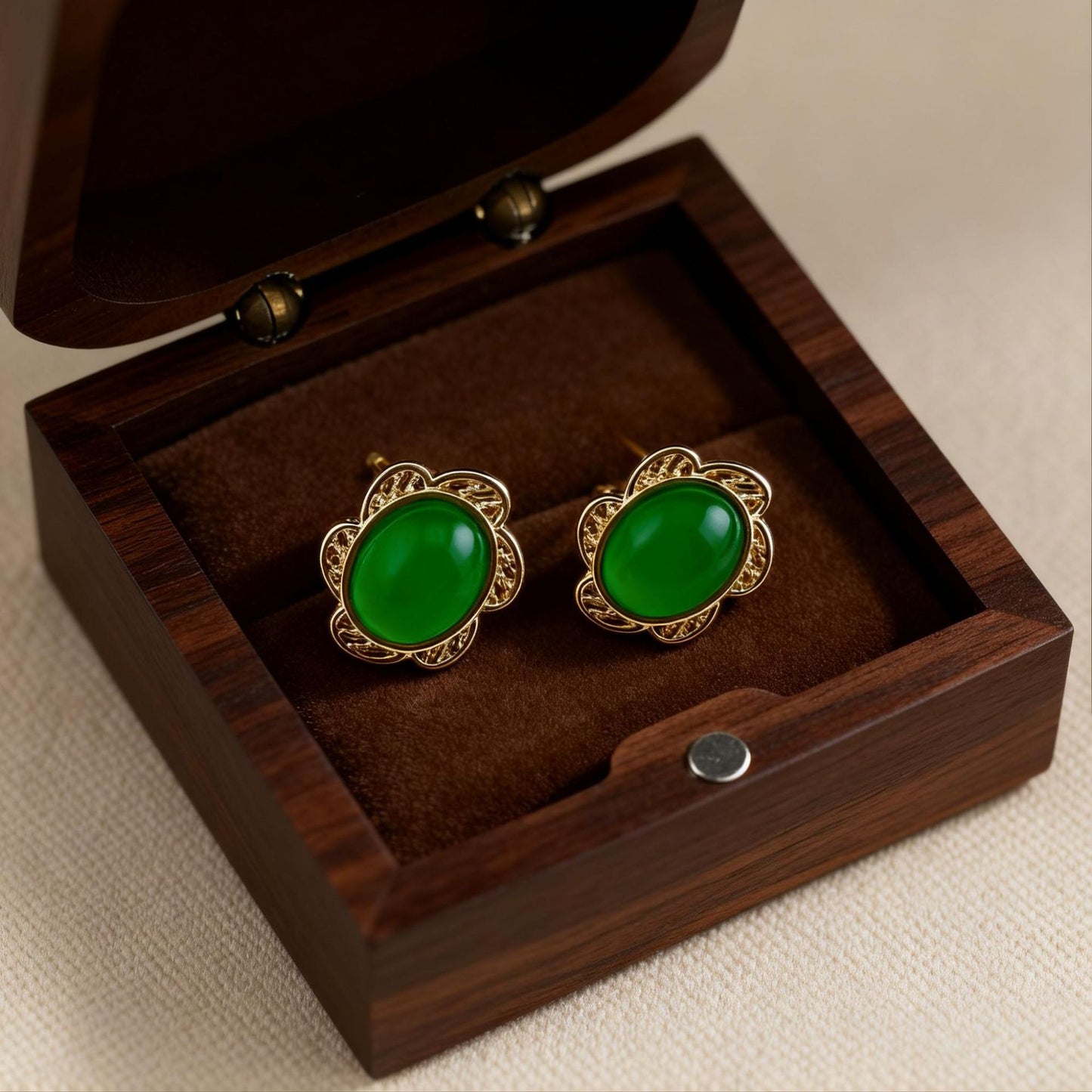 Retro Water Droplets Stud Earrings With Electroplated Alloy And 925 Sterling Silver Posts, Featuring Jade Inlay