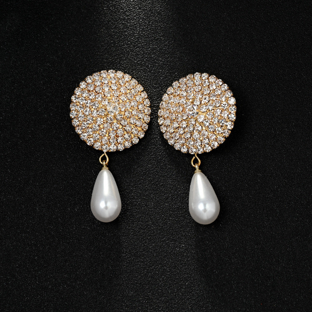 Retro Round Silver Clip Earrings For Women Featuring Rhinestones Inlay