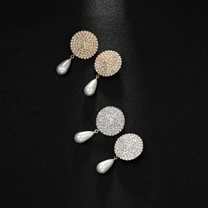 Retro Round Silver Clip Earrings For Women Featuring Rhinestones Inlay