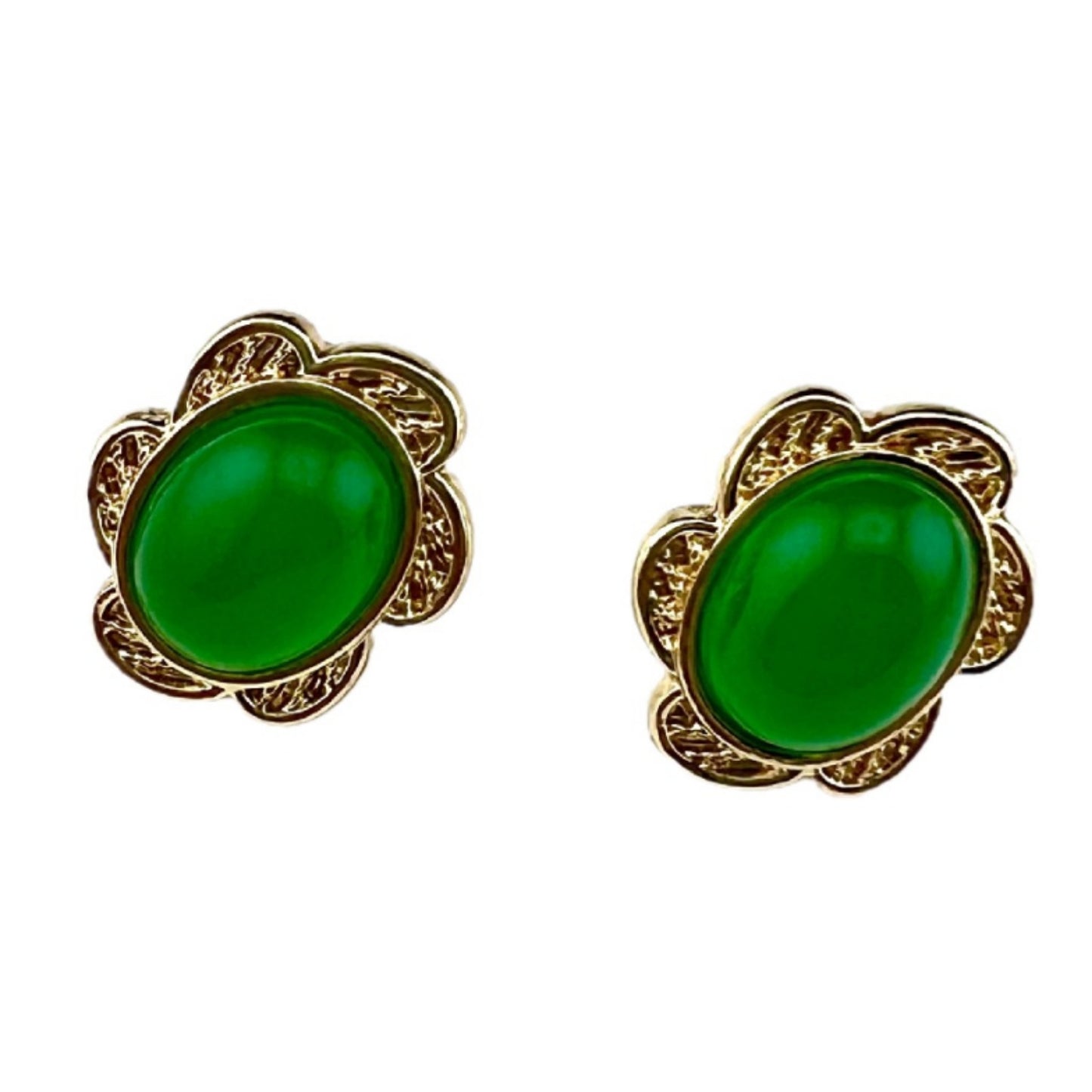 Retro Water Droplets Stud Earrings With Electroplated Alloy And 925 Sterling Silver Posts, Featuring Jade Inlay