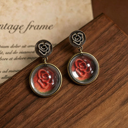 Three-dimensional Rose Drop Earrings For Unisex Featuring Zinc Alloy With 925 Sterling Silver Studs In Silver