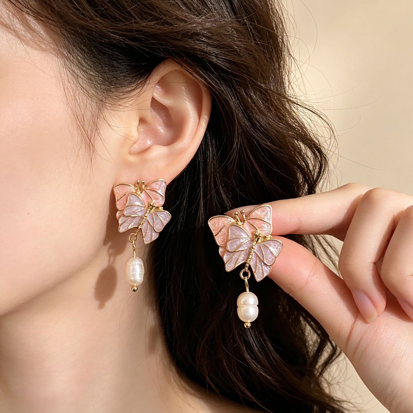 Butterfly Stud Earrings For Unisex Featuring Enamel Craft In Silver Alloy With 925 Sterling Silver Ear Pins