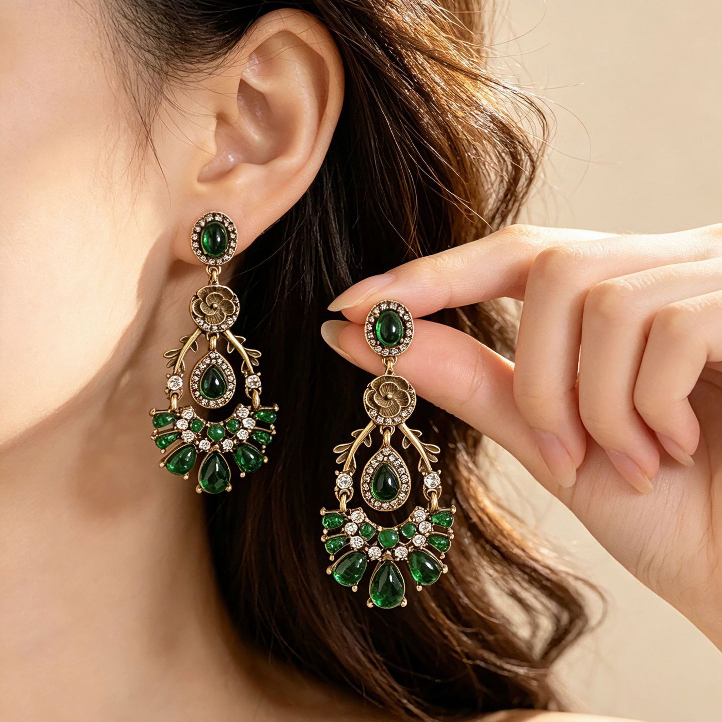 For Women May Birthstone Emerald Earrings With Electroplated Zinc Alloy And 925 Sterling Silver Stud Posts