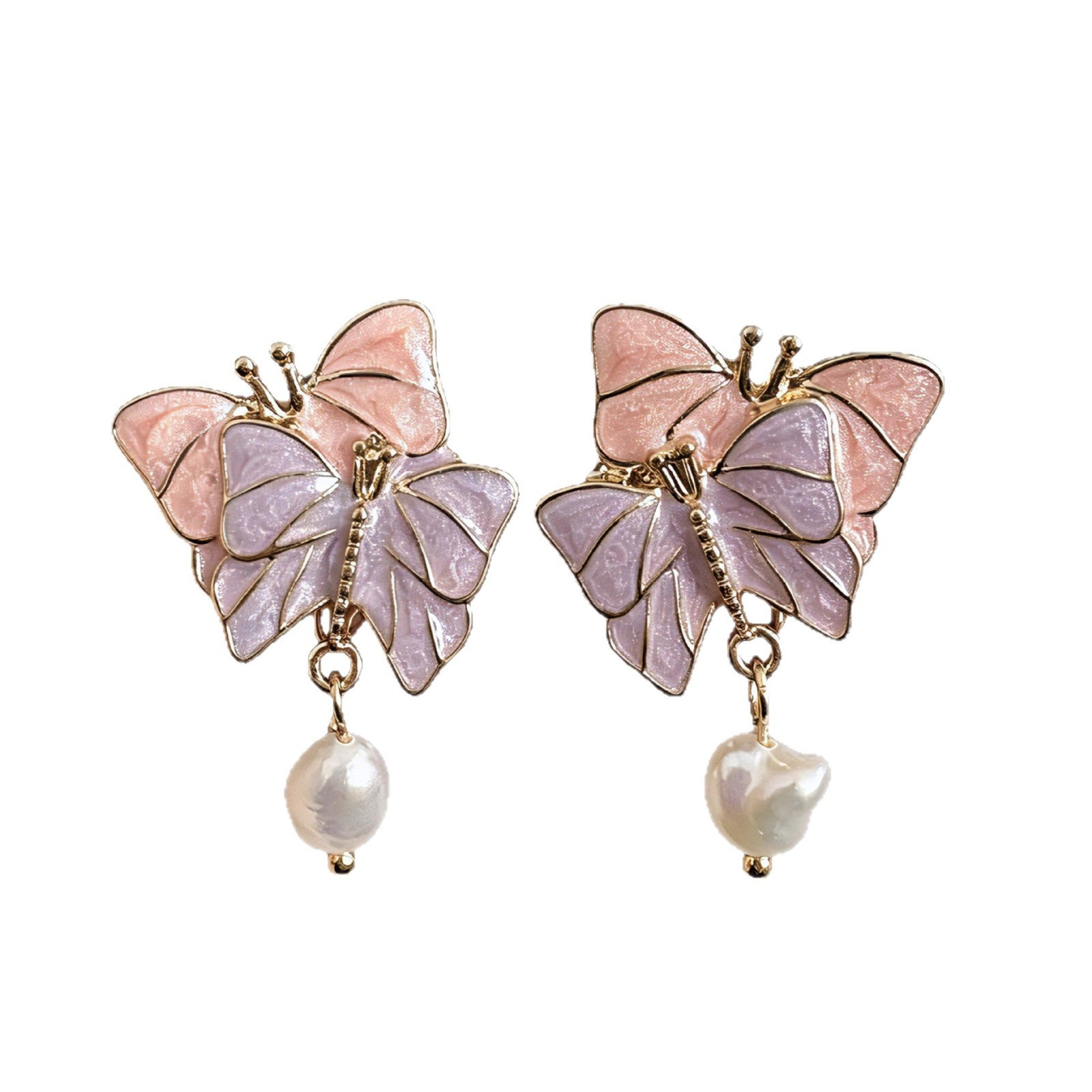 Butterfly Stud Earrings For Unisex Featuring Enamel Craft In Silver Alloy With 925 Sterling Silver Ear Pins