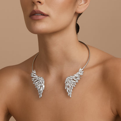 Wings Alloy Choker Necklace For Women With Zircon Inlay In Silver