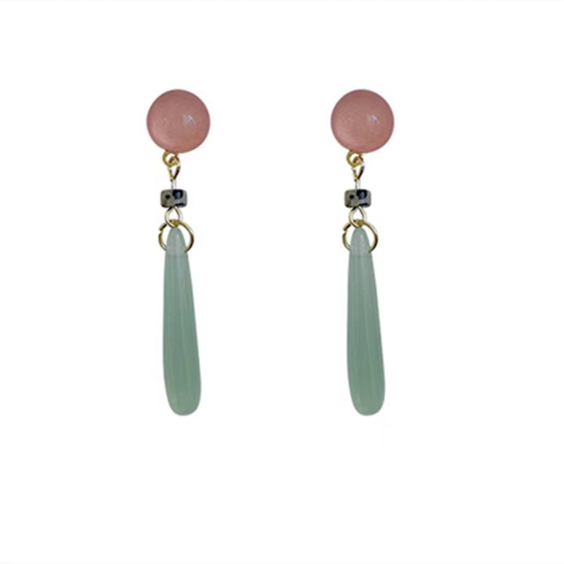 Elegant Water Droplets Clip Earrings For Women In Green Natural Stone With 925 Sterling Silver Studs