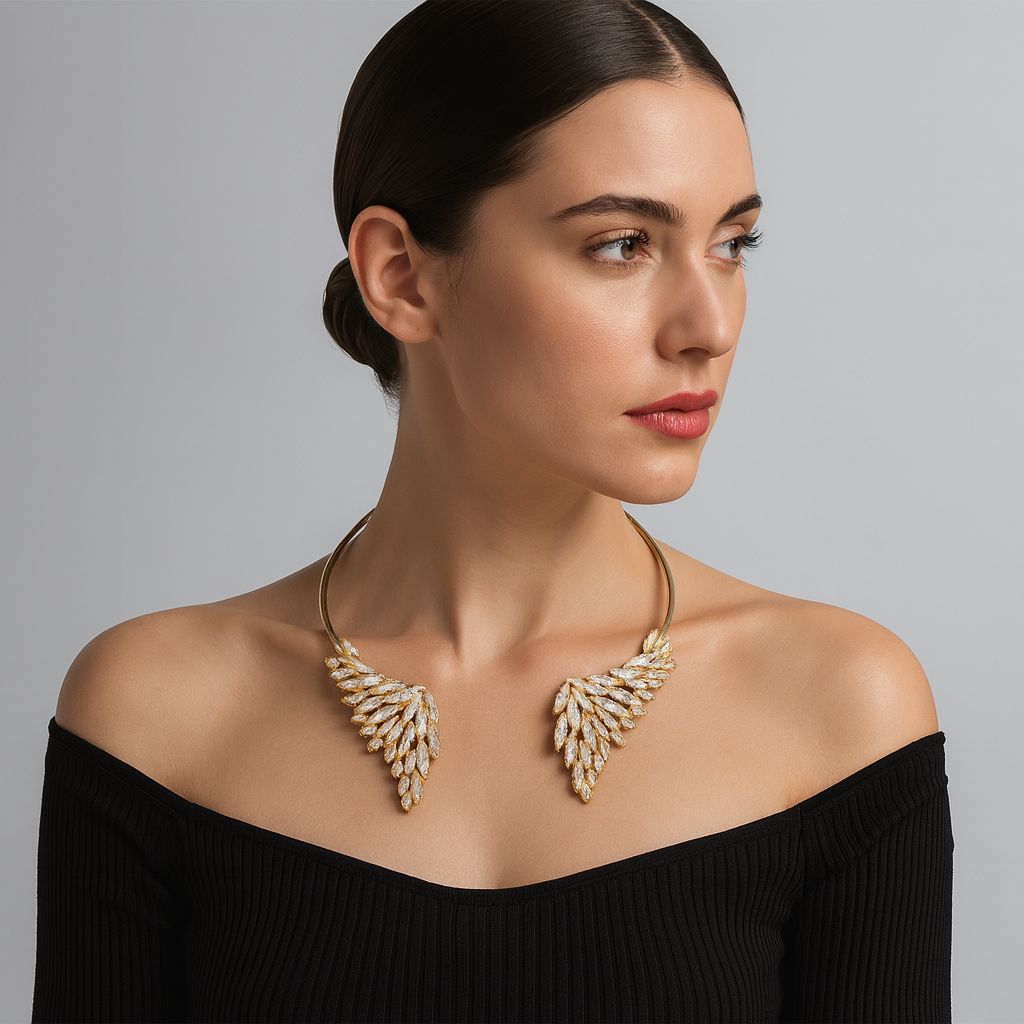 Wings Alloy Choker Necklace For Women With Zircon Inlay In Silver