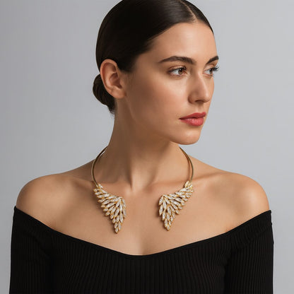 Wings Alloy Choker Necklace For Women With Zircon Inlay In Silver