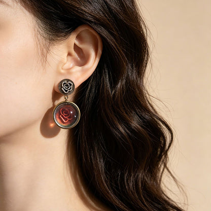Three-dimensional Rose Drop Earrings For Unisex Featuring Zinc Alloy With 925 Sterling Silver Studs In Silver