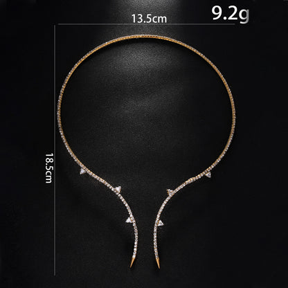 Gold Electroplated Rhinestones Choker Necklace For Women Featuring Elegant Printing Design