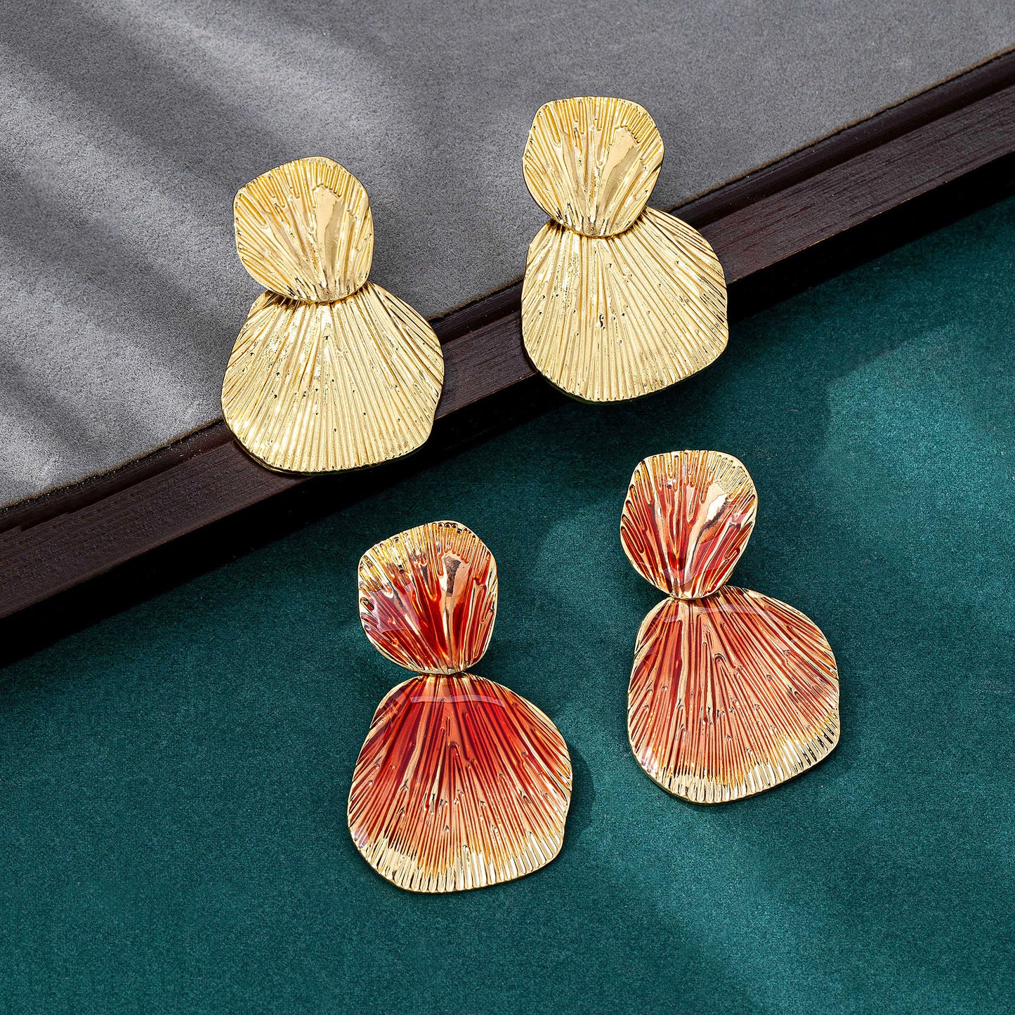 Geometric Enamel Earrings For Women Featuring Gold Zinc Alloy With 925 Sterling Silver Stud Posts