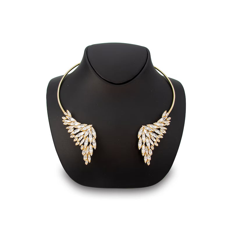 Wings Alloy Choker Necklace For Women With Zircon Inlay In Silver