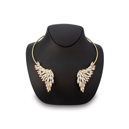 Wings Alloy Choker Necklace For Women With Zircon Inlay In Silver