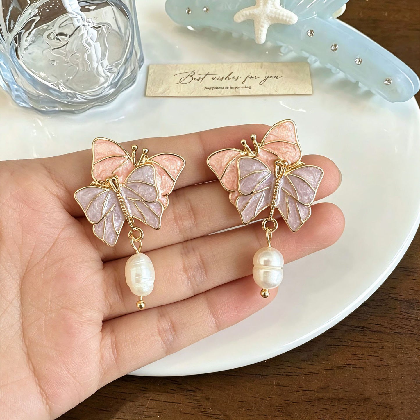 Butterfly Stud Earrings For Unisex Featuring Enamel Craft In Silver Alloy With 925 Sterling Silver Ear Pins