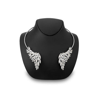 Wings Alloy Choker Necklace For Women With Zircon Inlay In Silver