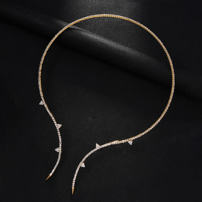 Gold Electroplated Rhinestones Choker Necklace For Women Featuring Elegant Printing Design