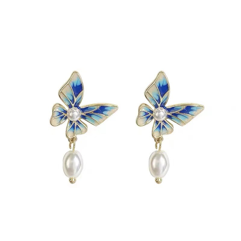 Retro Butterfly Earrings For Women With 925 Sterling Silver Studs Featuring Enamel Craftsmanship