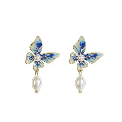 Retro Butterfly Earrings For Women With 925 Sterling Silver Studs Featuring Enamel Craftsmanship