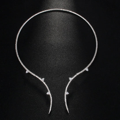 Gold Electroplated Rhinestones Choker Necklace For Women Featuring Elegant Printing Design