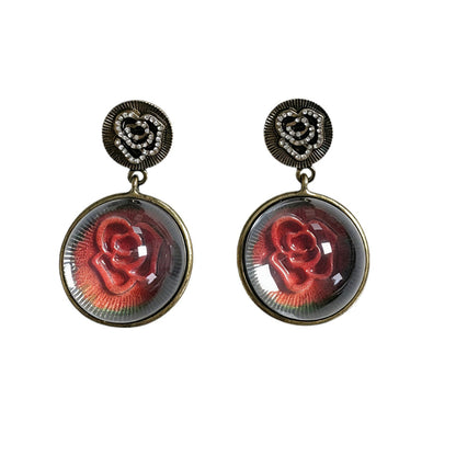 Three-dimensional Rose Drop Earrings For Unisex Featuring Zinc Alloy With 925 Sterling Silver Studs In Silver
