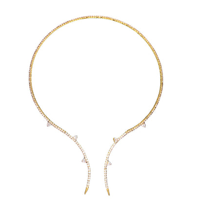Gold Electroplated Rhinestones Choker Necklace For Women Featuring Elegant Printing Design