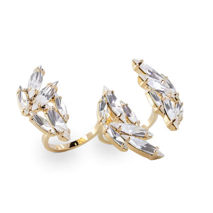 For Women Silver Leaf Open Rings In Copper Alloy With Rhinestones Featuring Electroplated Finish