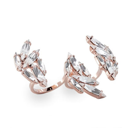 For Women Silver Leaf Open Rings In Copper Alloy With Rhinestones Featuring Electroplated Finish