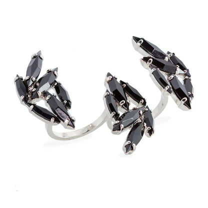 For Women Silver Leaf Open Rings In Copper Alloy With Rhinestones Featuring Electroplated Finish