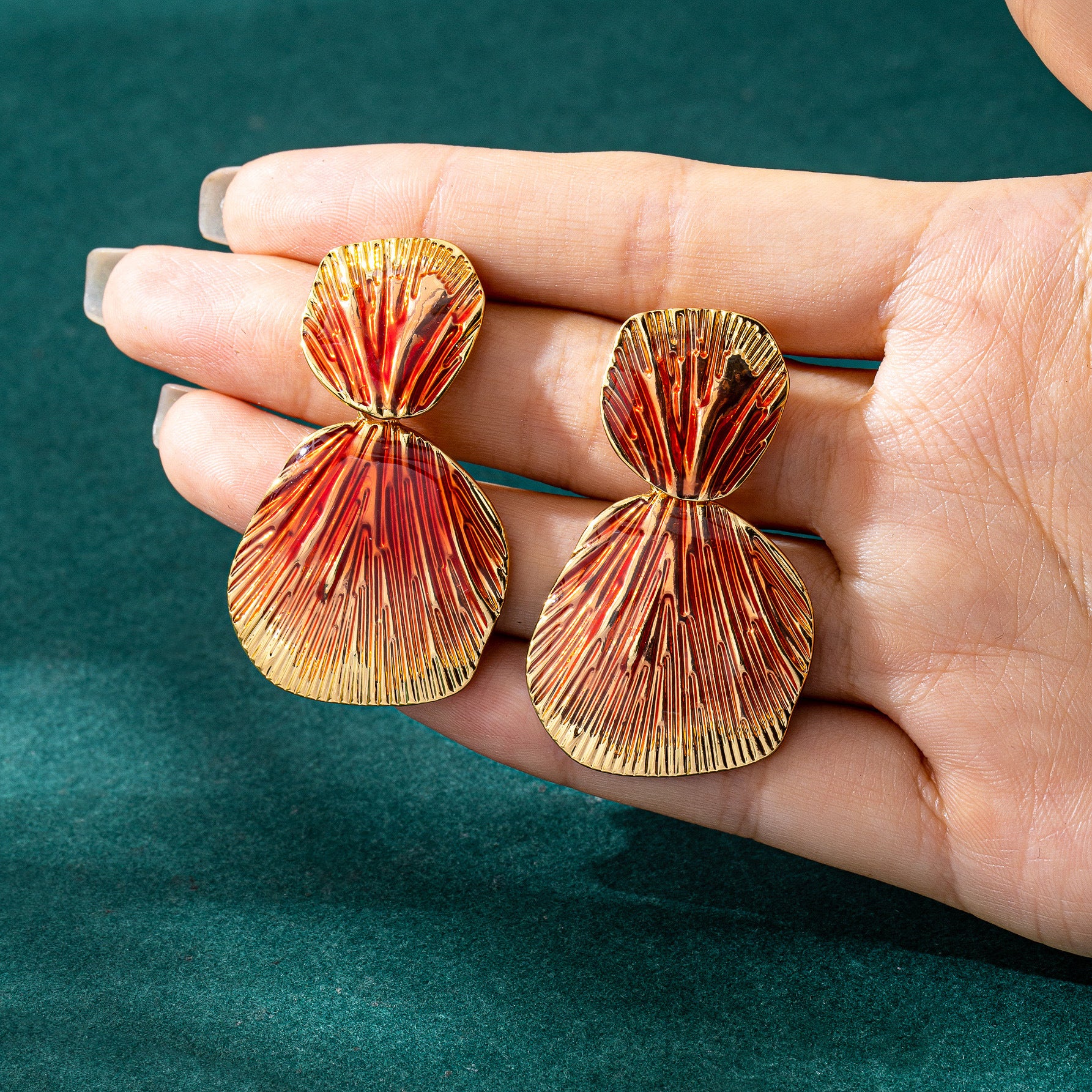 Geometric Enamel Earrings For Women Featuring Gold Zinc Alloy With 925 Sterling Silver Stud Posts
