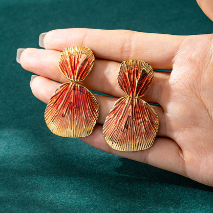 Geometric Enamel Earrings For Women Featuring Gold Zinc Alloy With 925 Sterling Silver Stud Posts